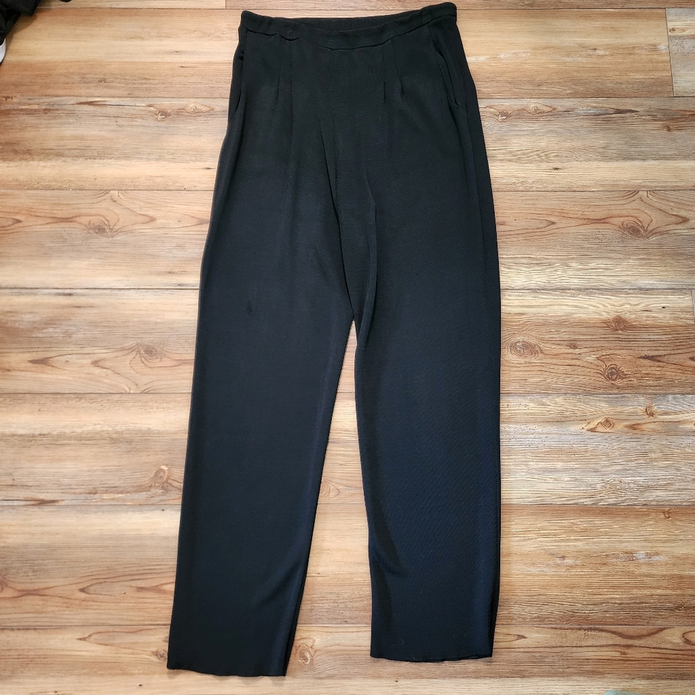 Vintage Brenda French French Rags Black Knit Pull On Trousers Pants Womens L